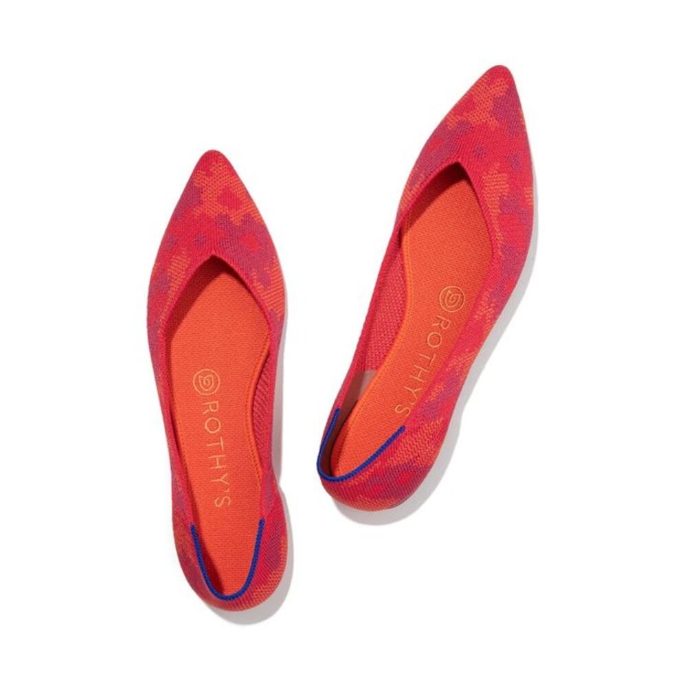 Rothy's Women's Pointed-Toe Flats Red Botanicamo Camo Slip-On Flats Size 5